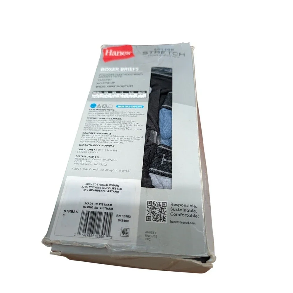 Hanes Men Cotton Stretch Boxer Briefs 6 Pk Size Small Blue,Black DAMAGED BOX